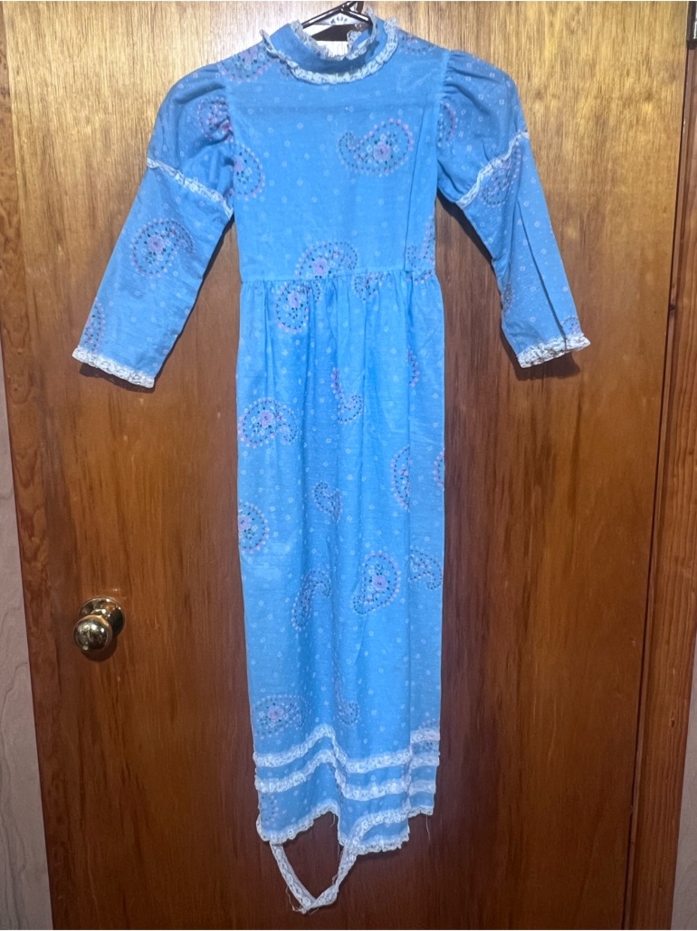 Vintage 1970s Prairie Girls Long Length Dress Light Blue Size 4-5- XS-S
